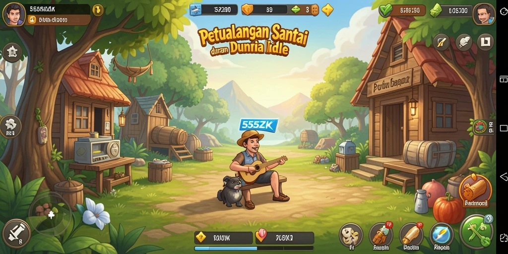Screenshot gameplay Idle dari 555ZK yang menampilkan aksi mengumpulkan sumber daya.