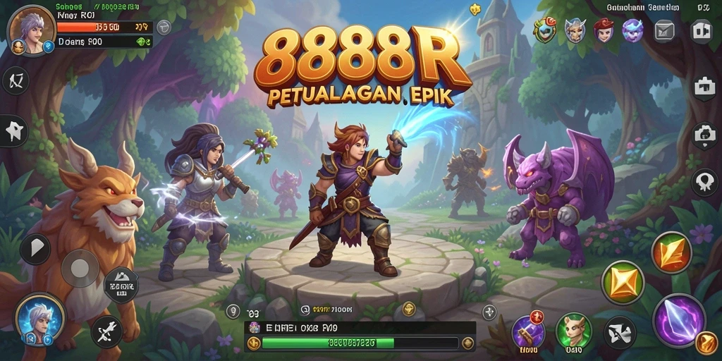 Tampilan menarik dari gameplay RPG 888R dengan karakter dan monster.