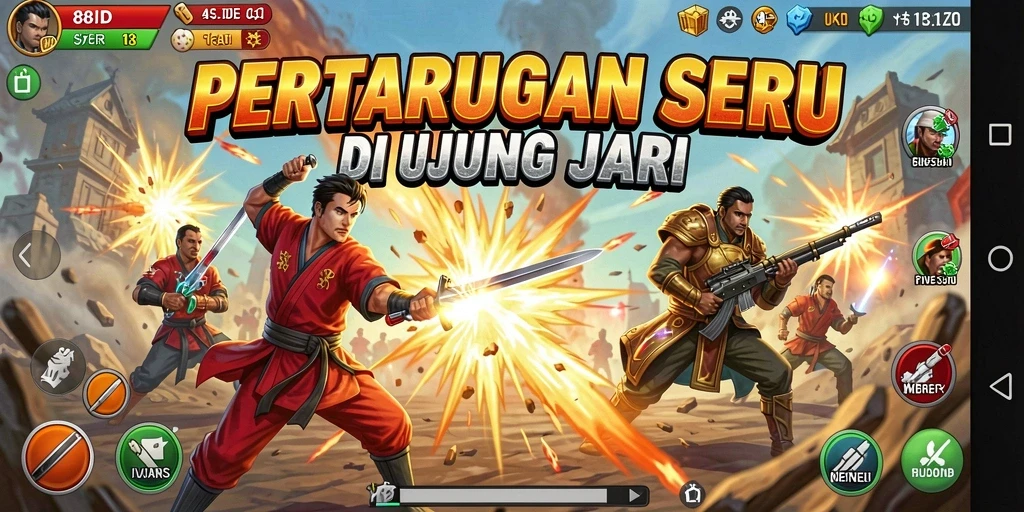 Tampilan seru gameplay Fighting 88ID dengan aksi karakter.