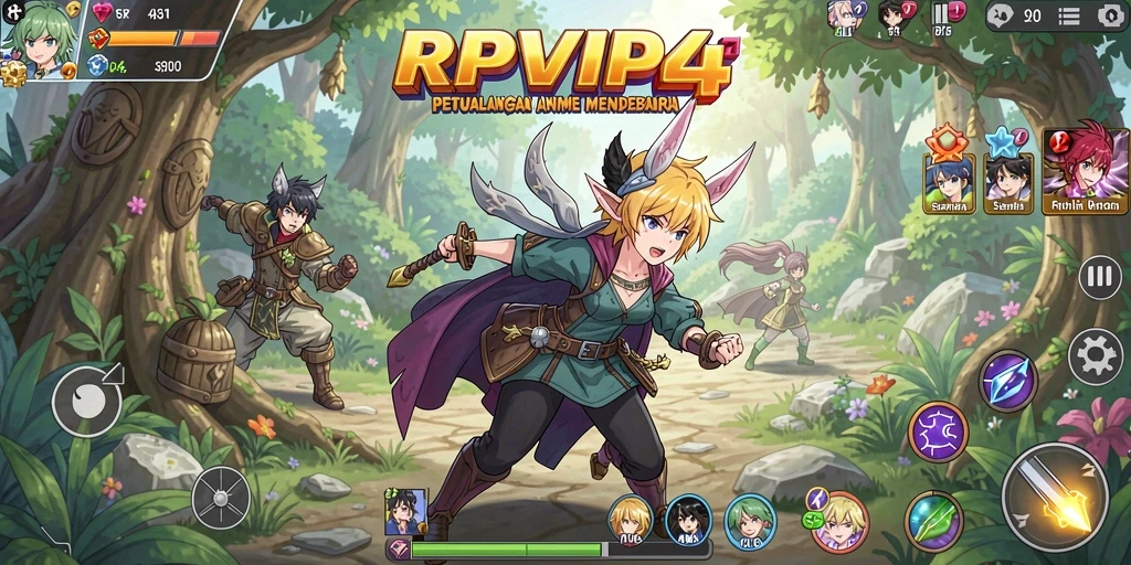 Tampilan gameplay RPVIP4 dengan karakter anime yang dinamis.