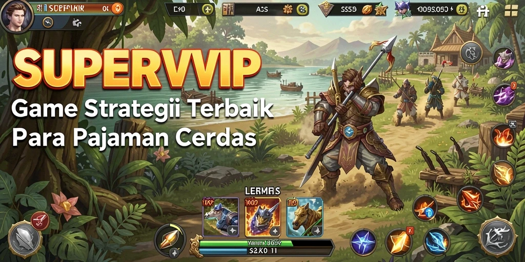 Tangkapan layar utama SUPERVIP menunjukkan aksi pertempuran strategis yang mendebarkan.